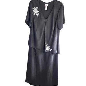 R&K Women's Dress 20W 20 W Black Embroidered Misses 2X Formal Cocktail Party